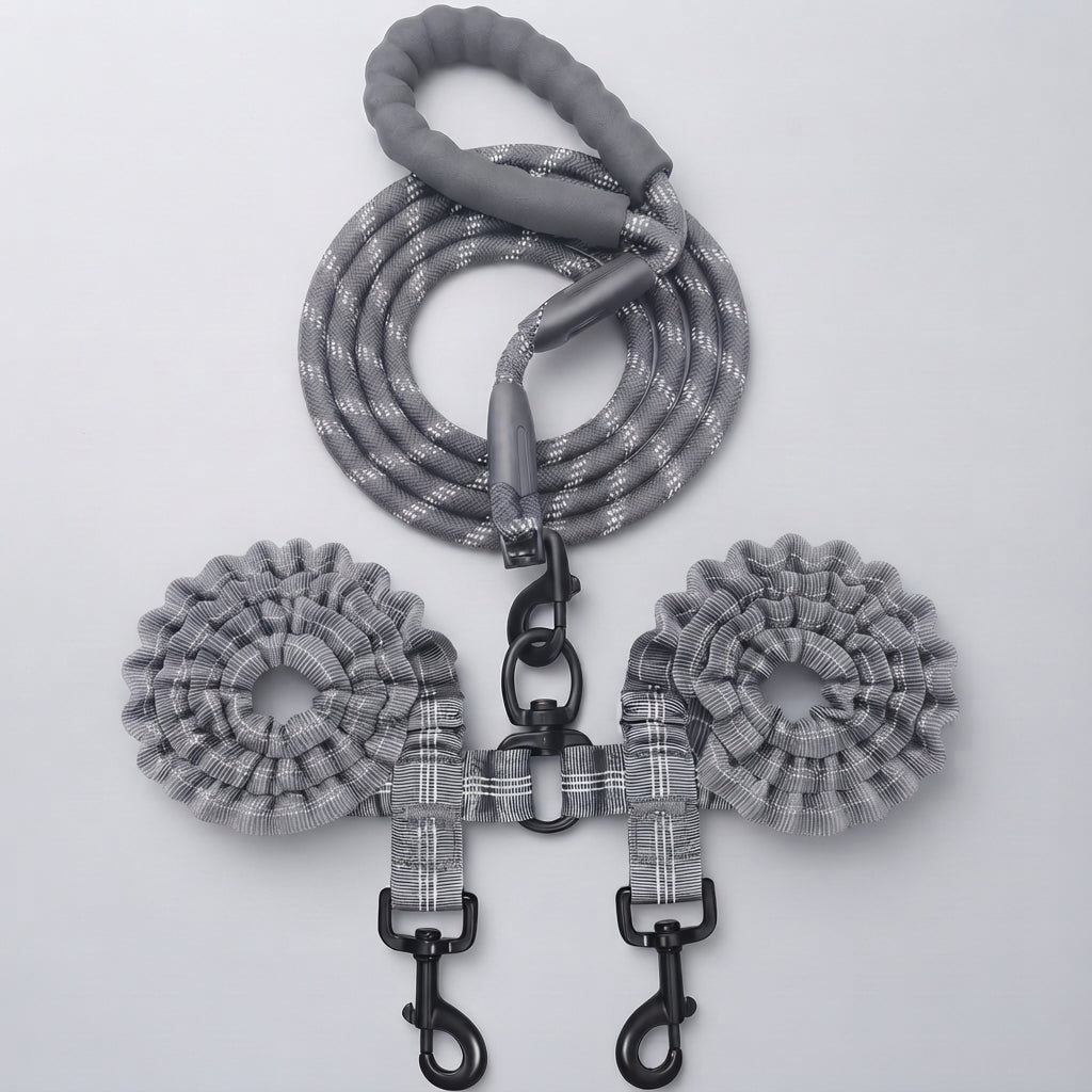 Heavy Duty Dual Dog Leash - Grey